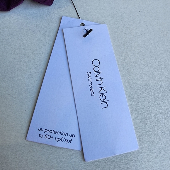 NWT $108 Calvin Klein Swimwear Starburst Shiny Purple Eggplant Swimsuit Size 12 - Picture 11 of 16